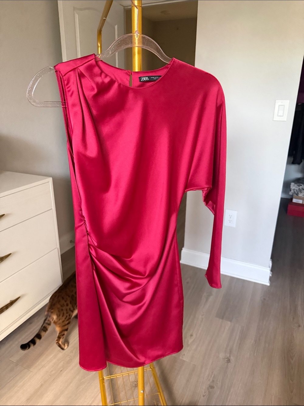 Zara Fuchsia Satin One-Shoulder Dress